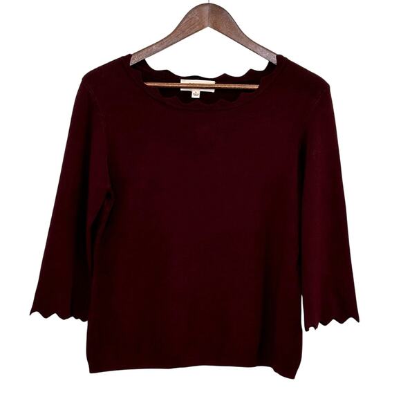 PHILOSOPHY Scalloped Hem 3/4 Sleeve Sweater Size L Preppy Business Casual Office - Picture 1 of 12